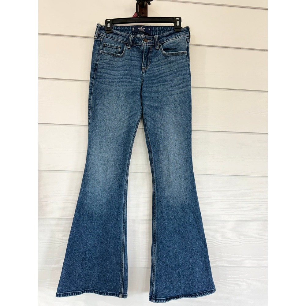 D- 50- Hollister Low-Rise Flare Jeans Medium Wash Vintage Stretch 2R W26R